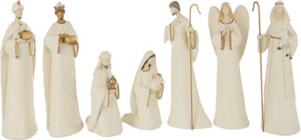 J-Line kerststal 7 Delen - polyresin - ecru/goud