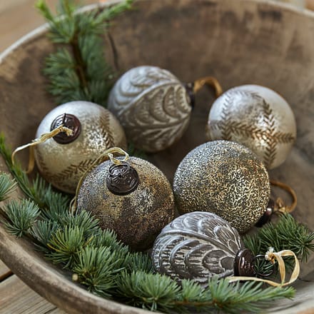 LOBERON Kerstbal set van 6 Hélisande grijs/goudkleurig
