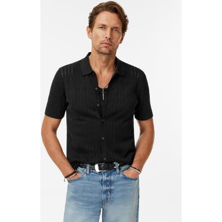 John Varvatos Moore Ss Texture Sweater Shirt Black Größe: XS | Pullover Outlet | Herren | Schwarz