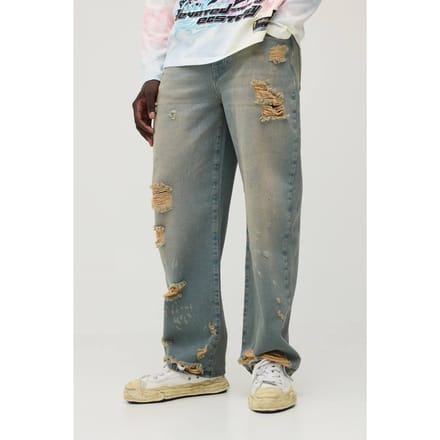 Getinte Gescheurde Relaxed Fit Jeans | Stonewash | Size 28R