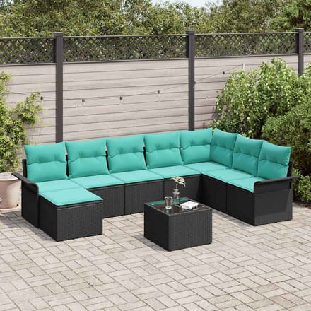 vidaXL - Tuinbank - Set - 9 - st - Zwart - Poly - rattan