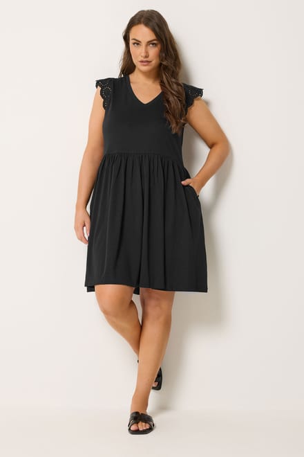 Yours Zwarte Jurk Met Broderie Anglaise En Peplum Size 48