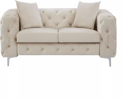 Vente-unique Tweezits-Chesterfield-bank van beige velours EDWINA