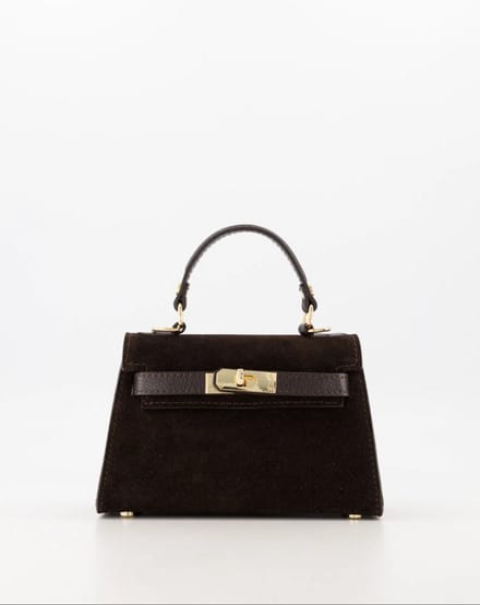 Handtas – Grace – Suede Classic Grain – Donkerbruin – 67 T1106 – Goudkleurig