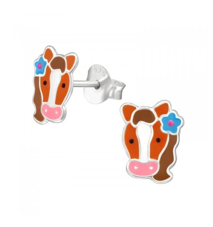 Kinderoorbellen 'Paard met Bloem' - Zilver