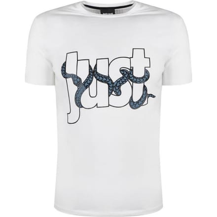 Just Cavalli wit T-shirt met omwikkeld logo met slangenprint