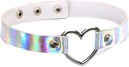 Punk Hart Choker - Gothic Ketting - Collier - Regenboog Zilver - 40 cm - 1 stuks