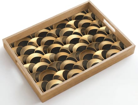 Dienblad hout 50x35 cm - Schootdienblad - Schubben - Structuur - Goud - Borrelplank rechthoek - Plateau dienbladen