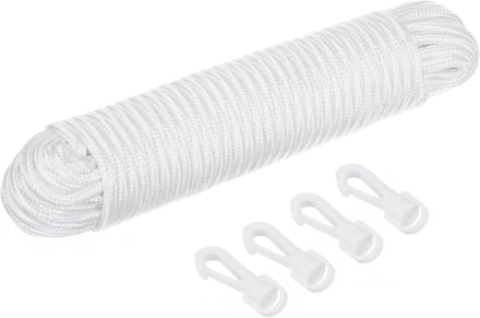 80ft Nylon Vlaggenlijn met Clips - 1/4 Inch Dikke Haringlijn