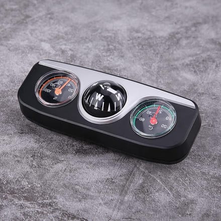 Auto Thermometer - Dashboard Kompas - Reizen Meten - 3-in-1 Functie - 12 x 5 x 4 cm - Zwart
