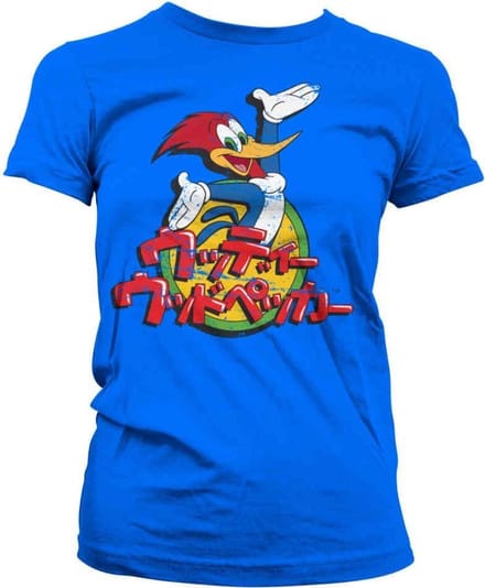 Woody Woodpecker Dames Tshirt -M- Washed Japanese Logo Blauw