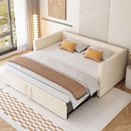 Uitschuifbaar Daybed met Extra Slaapplaats Beige 90x200 cm