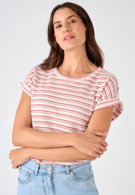 Damart - T-shirt gestreept jacquard tricot - Dames - Roze - L