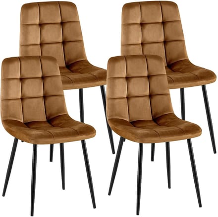 CLP Antibes Set van 4 Eetkamerstoelen - Zonder armleuning - Metaal frame - Velvet - Fluweel/bruin