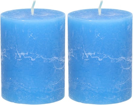 Atmosphera Stompkaars/cilinderkaars - 2x - helder blauw - 7 x 9 cm - middel rustiek model