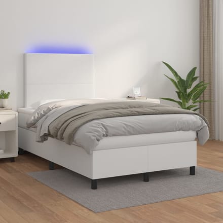 vidaXL - Boxspring - met - matras - en - LED - kunstleer - wit - 120x200 - cm