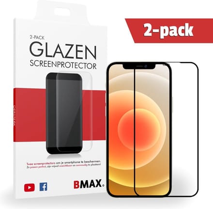 2-pack BMAX geschikt voor de iPhone 12 Mini Screenprotector - Full Cover - Gehard glas - Beschermglas - Tempered Glass - Glasplaatje - Black/Zwart
