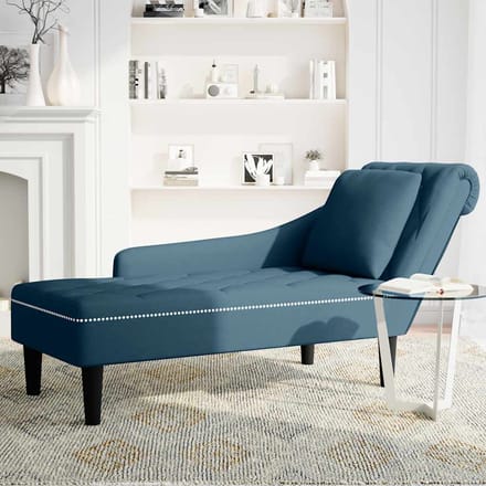 vidaXL - Chaise - longue - met - kussen - en - rechterarmleuning - fluweel - blauw