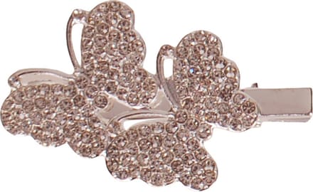 Haarclip met 2 zilverkleurige vlindertjes met strass - 5cm