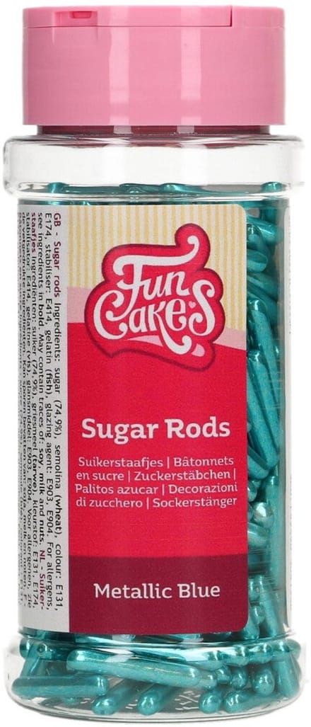 FunCakes Suikerstaafjes - Blauw - 70g - Metallic Sugar Rods XL - Eetbare Taartdecoratie