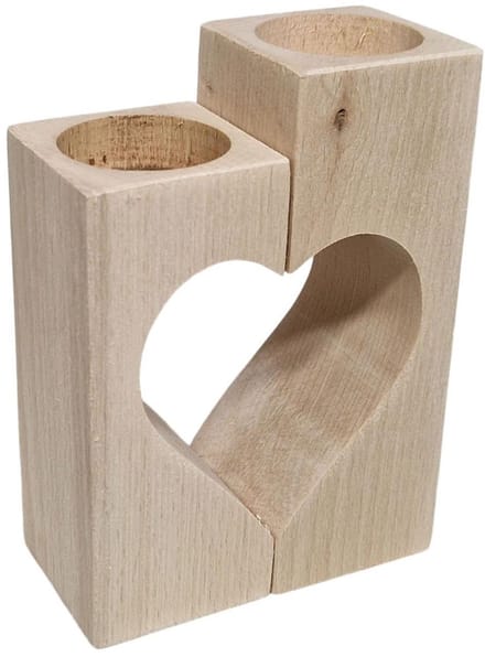 Playwood waxinelichthouder hart motief beukenhout decoratief 2-delig.