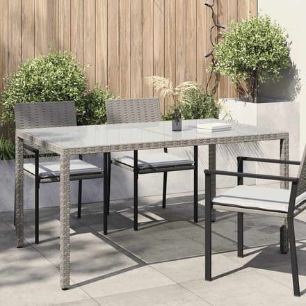 vidaXL - Tuintafel - 150x90x75 - cm - gehard - glas - en - poly - rattan - grijs