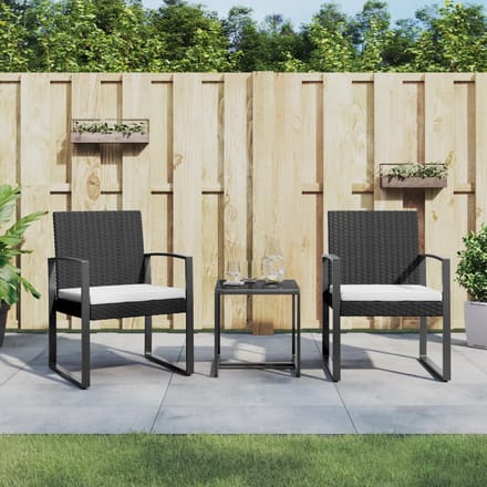 vidaXL - 3-delige - Tuinset - met - kussens - polypropeen - rattan - zwart
