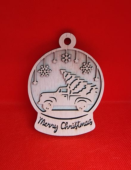 Kersthanger Truck met kerstboom hout [ornament][kerst]