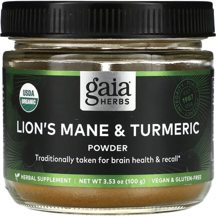 Gaia Herbs, Poudre d'Hericium erinaceus et de Curcuma, 3,53 oz (100g)