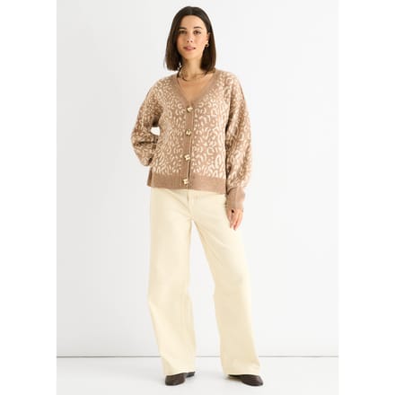 Kameel Dierenprint Wolmix Cardigan Look Trui