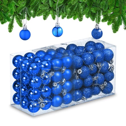 kerstballen set van 96 - plastic - 3 cm - mat - glanzend - glitters - blauw