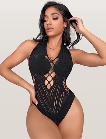 LekkerStout String-Back Bodysuit - Teddy - Zwart - Sexy Lingerie | S-L | ( LS015 )