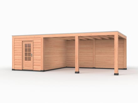 Douglas overkapping, 750 x 400, met schuur en achterwand, Westwood Modern Plus