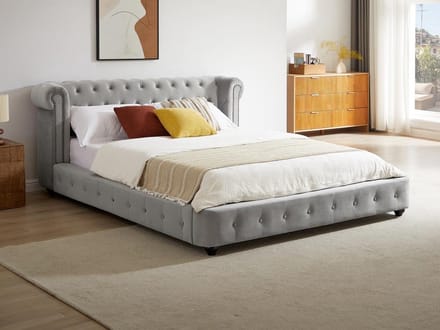 Vente-unique Bedframe fluweel lichtgrijs 180 x 200 cm