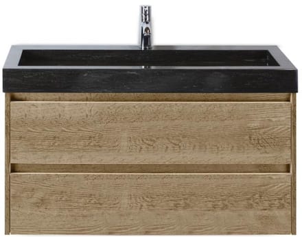 Dante Badmeubelset 100 cm - Natuur Eiken - Wastafel Hardsteen Wit Lucca