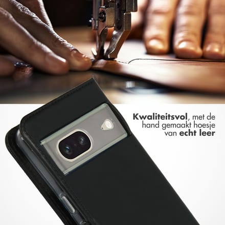 Selencia Hoesje - Geschikt voor Google Pixel 7 - Echt Lederen Bookcase - Zwart