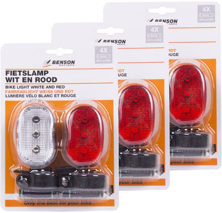 Benson Fietslampen - 3x complete set - LED - wit/rood - incl. batterijen