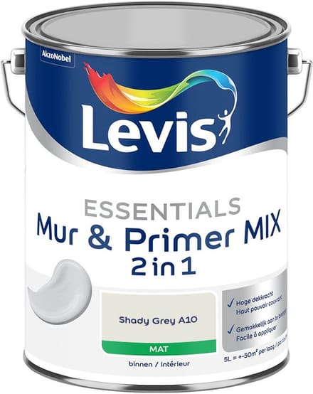 Levis - Essentials Mur & Primer Mix - Shady Grey A10 - Mengverf - 5 L