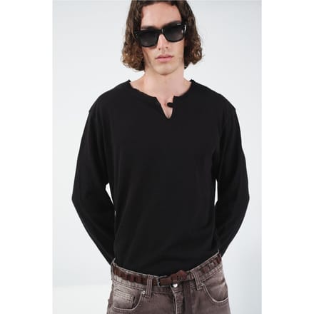 Effen Crewneck Langsleeve Knop T-Shirt