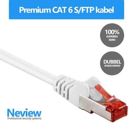 Neview - 20 meter premium S/FTP kabel - CAT 6 100% koper - Wit - Dubbele afscherming - (netwerkkabel/internetkabel)