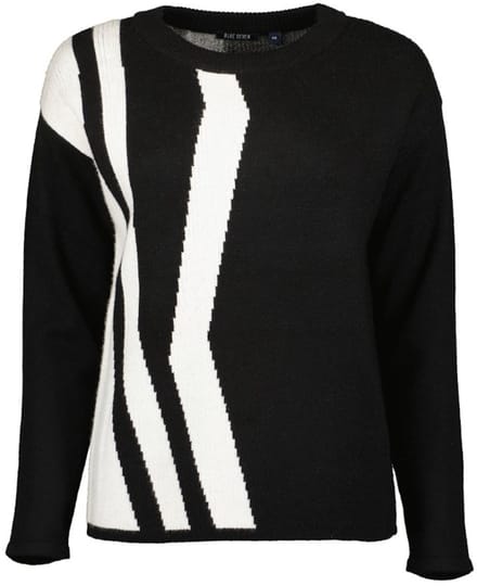Blue Seven - Trui 248087 zwart met wit/grijs print r. hals - maat 40