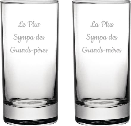 Longdrinkglas gegraveerd - 28,5cl - Le Plus Sympa des Grands-Pères & La Plus Sympa des Grands-mères