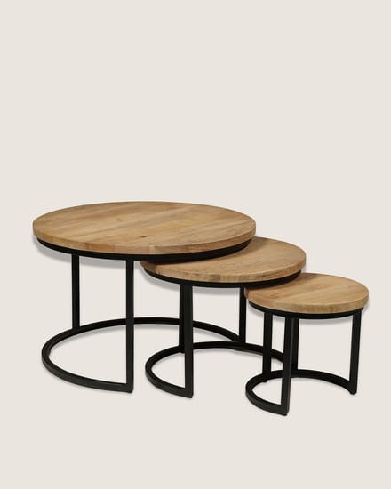 Salontafel Set van 3 Mangohout – Rond – Industrieel