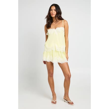 boohoo Dames Chiffon Minirok Met Kanten Rand | Citroen | Maat: 40