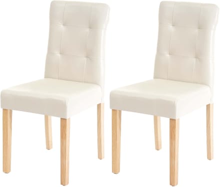 Set van 2 eetkamerstoelen MCW-E58, stoel eetkamerstoelen ~ kunstleer crème, lichtgekleurde poten