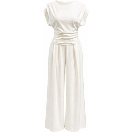 Hoge Taille Wijde Pijpen Brei Co-Ord Set met Boothals