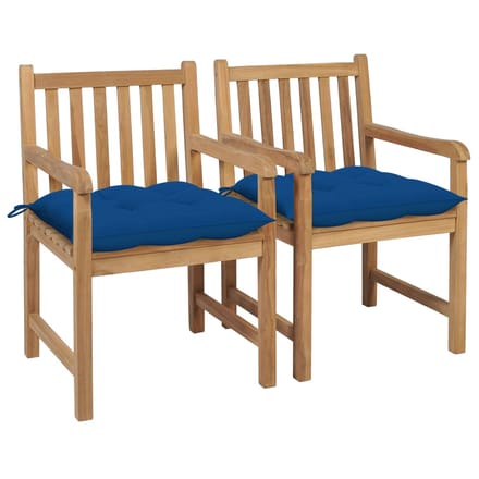 vidaXL - Tuinstoelen - 2 - st - met - blauwe - kussens - massief - teakhout