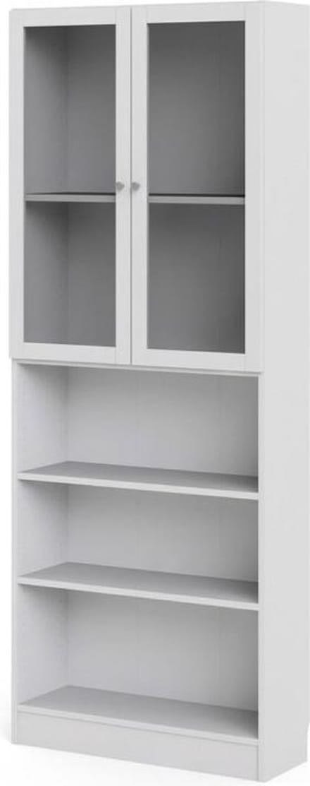 Base wandkast 2 glazen deuren en 2 planken wit.