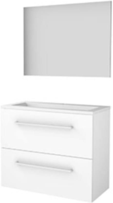 Basic-Line Basic 39 Badkamermeubelset - Ondiep - 80 x 39 cm - Met Grepen - 2 Lades - Acryl Wastafel - 1 Kraangat - Spiegel - Ice White