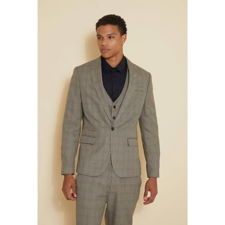 Slim Single Breasted Check Suit Jacket | Brown | Size 48R